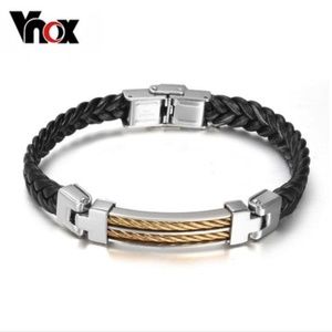 Black-Gold Leather Bracelet